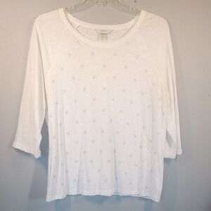 CJ Banks White 3/4 Sleeve Tee with Star Accents Size X (14W)